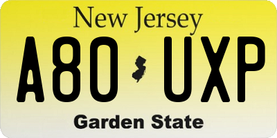 NJ license plate A80UXP