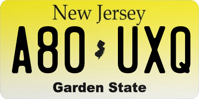 NJ license plate A80UXQ