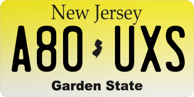 NJ license plate A80UXS