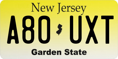 NJ license plate A80UXT