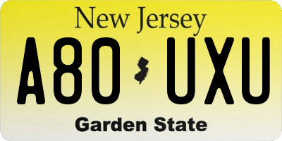 NJ license plate A80UXU