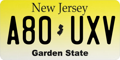 NJ license plate A80UXV