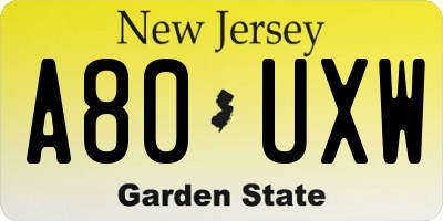 NJ license plate A80UXW