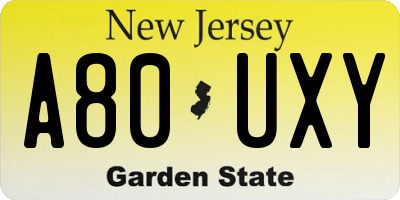 NJ license plate A80UXY