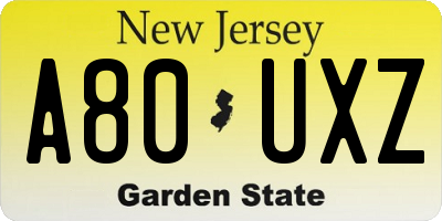 NJ license plate A80UXZ