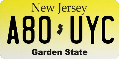 NJ license plate A80UYC