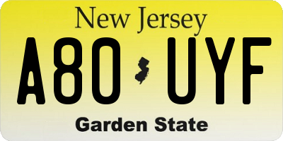 NJ license plate A80UYF