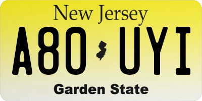 NJ license plate A80UYI