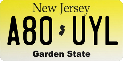 NJ license plate A80UYL