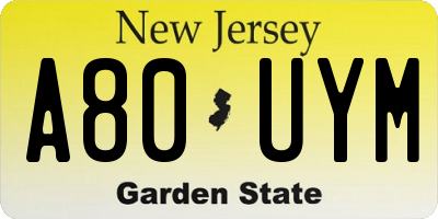 NJ license plate A80UYM