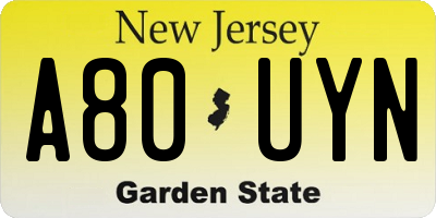 NJ license plate A80UYN