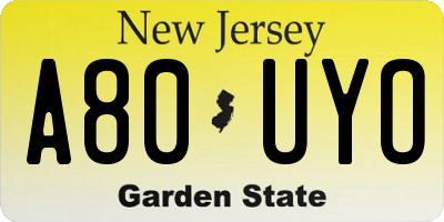 NJ license plate A80UYO