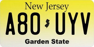 NJ license plate A80UYV