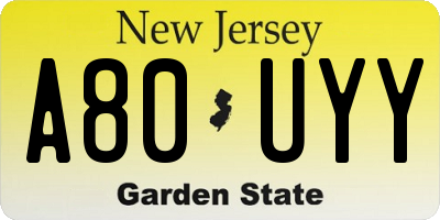 NJ license plate A80UYY