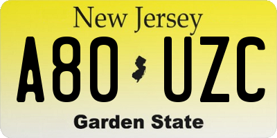 NJ license plate A80UZC