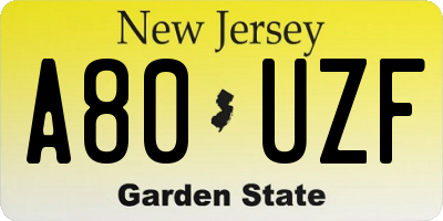 NJ license plate A80UZF