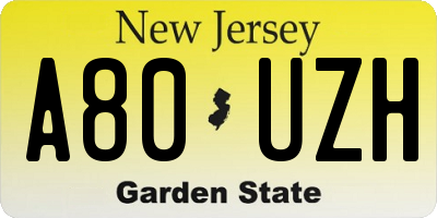 NJ license plate A80UZH