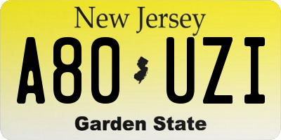 NJ license plate A80UZI