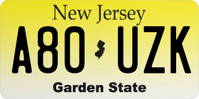 NJ license plate A80UZK