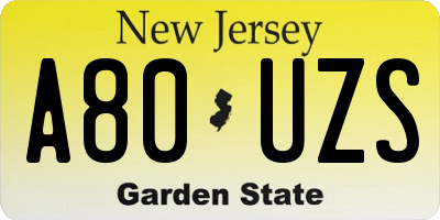 NJ license plate A80UZS
