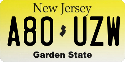 NJ license plate A80UZW