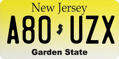 NJ license plate A80UZX