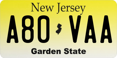 NJ license plate A80VAA
