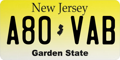 NJ license plate A80VAB