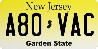 NJ license plate A80VAC