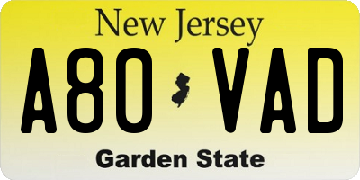 NJ license plate A80VAD