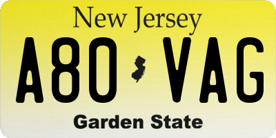 NJ license plate A80VAG