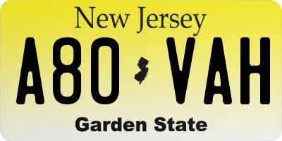 NJ license plate A80VAH