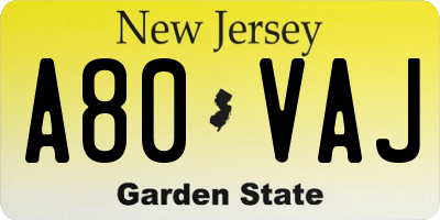 NJ license plate A80VAJ
