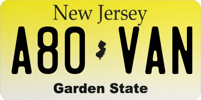 NJ license plate A80VAN