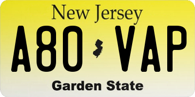 NJ license plate A80VAP