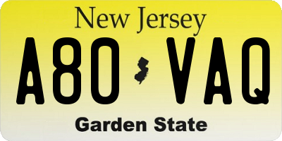 NJ license plate A80VAQ