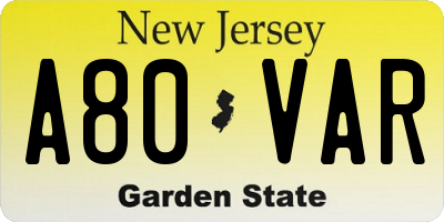 NJ license plate A80VAR