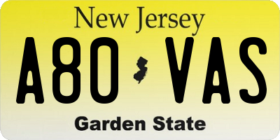 NJ license plate A80VAS