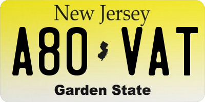 NJ license plate A80VAT