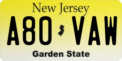 NJ license plate A80VAW