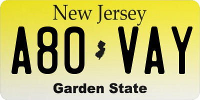 NJ license plate A80VAY