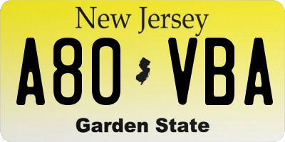 NJ license plate A80VBA
