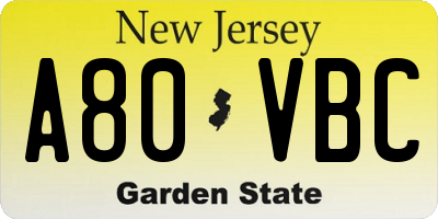 NJ license plate A80VBC