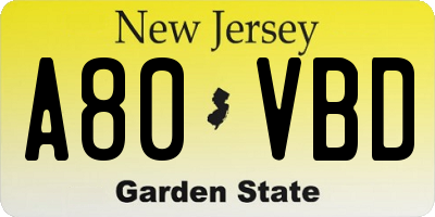 NJ license plate A80VBD