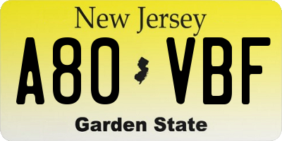 NJ license plate A80VBF