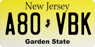 NJ license plate A80VBK