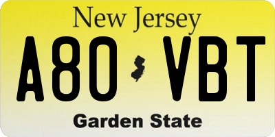 NJ license plate A80VBT