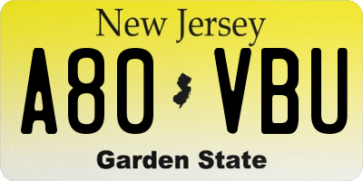 NJ license plate A80VBU