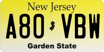 NJ license plate A80VBW