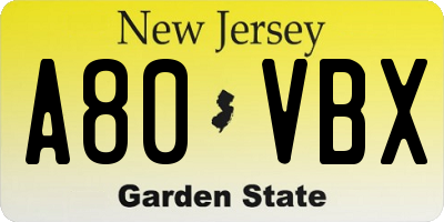 NJ license plate A80VBX